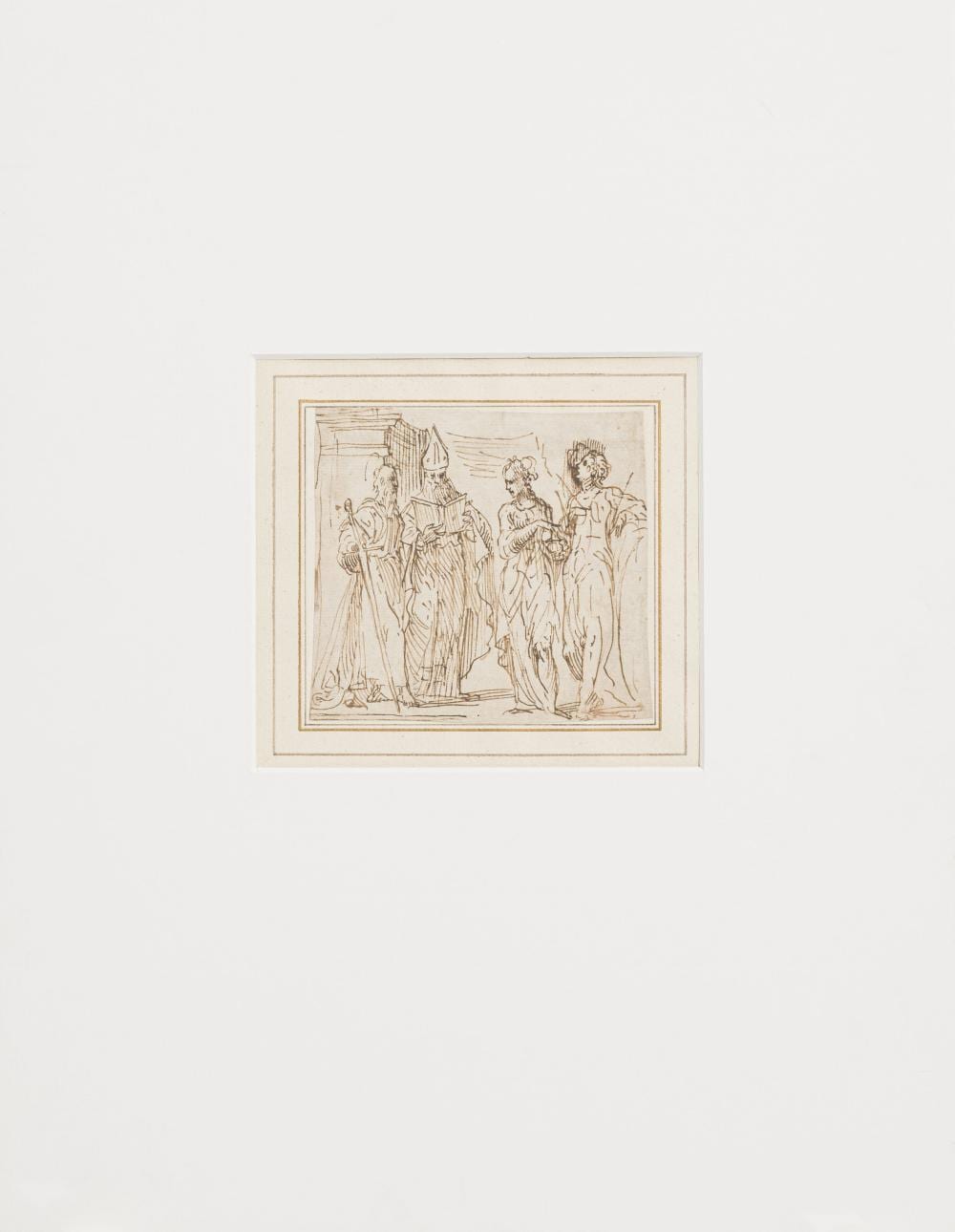 Domenico Campagnola comparable auction result: domenico campagnola 1500 1564 saint paul avec saint augustin marie madeleine et sainte catherine encre brune 11 2x12 cm