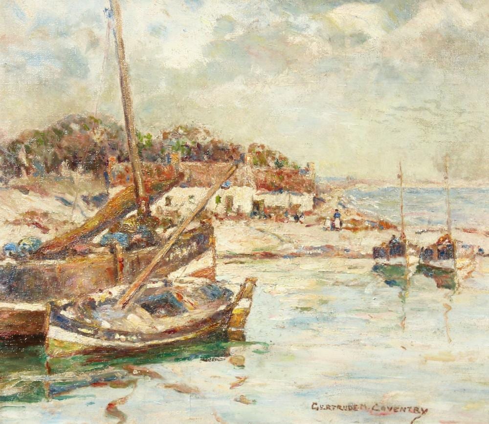Gertrude Mary Coventry comparable auction result: gertrude mary coventry 1886 1964 scottish a continental coastal scene with boats and figures beyond oil on