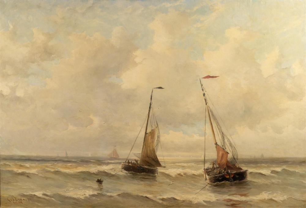 Gerard van der Laan comparable auction result: gerard van der laan 1844 1915 vissersschepen voor de kust van scheveningen olieverf op doek