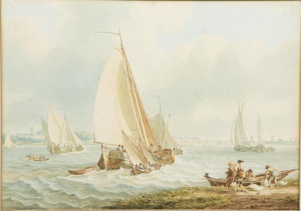 Gerrit Groenewegen comparable auction result: gerrit groenewegen 1754 1826 schepen op de maas bij rotterdam aquarel verso gesigneerd en g