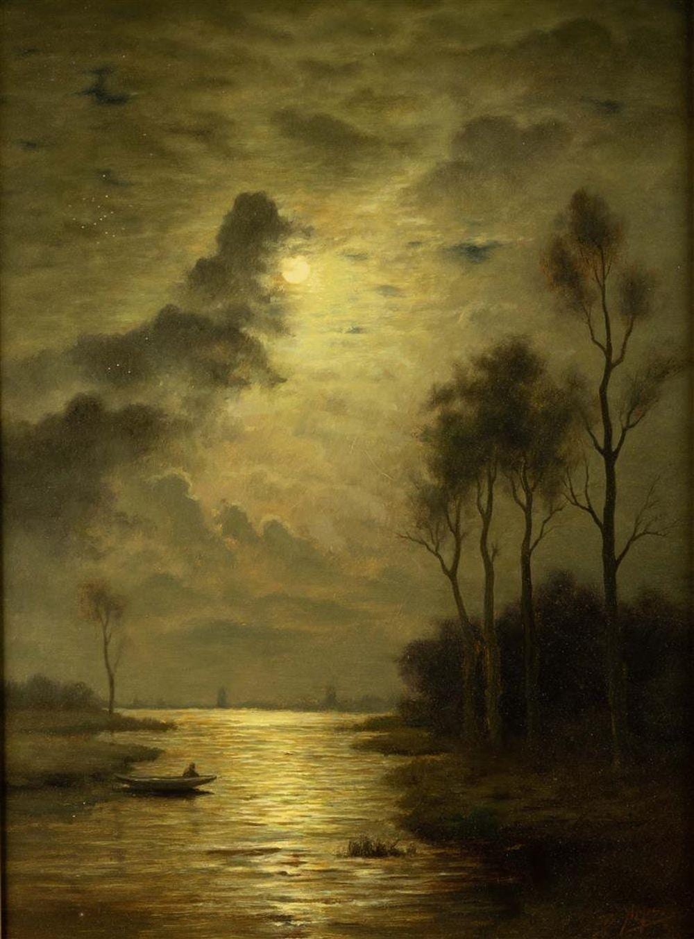 Bernardus Arps comparable auction result: bernardus arps 1865 1938 visser bij maanlicht in waterrijk landschap bij rijkerswoerd ooster