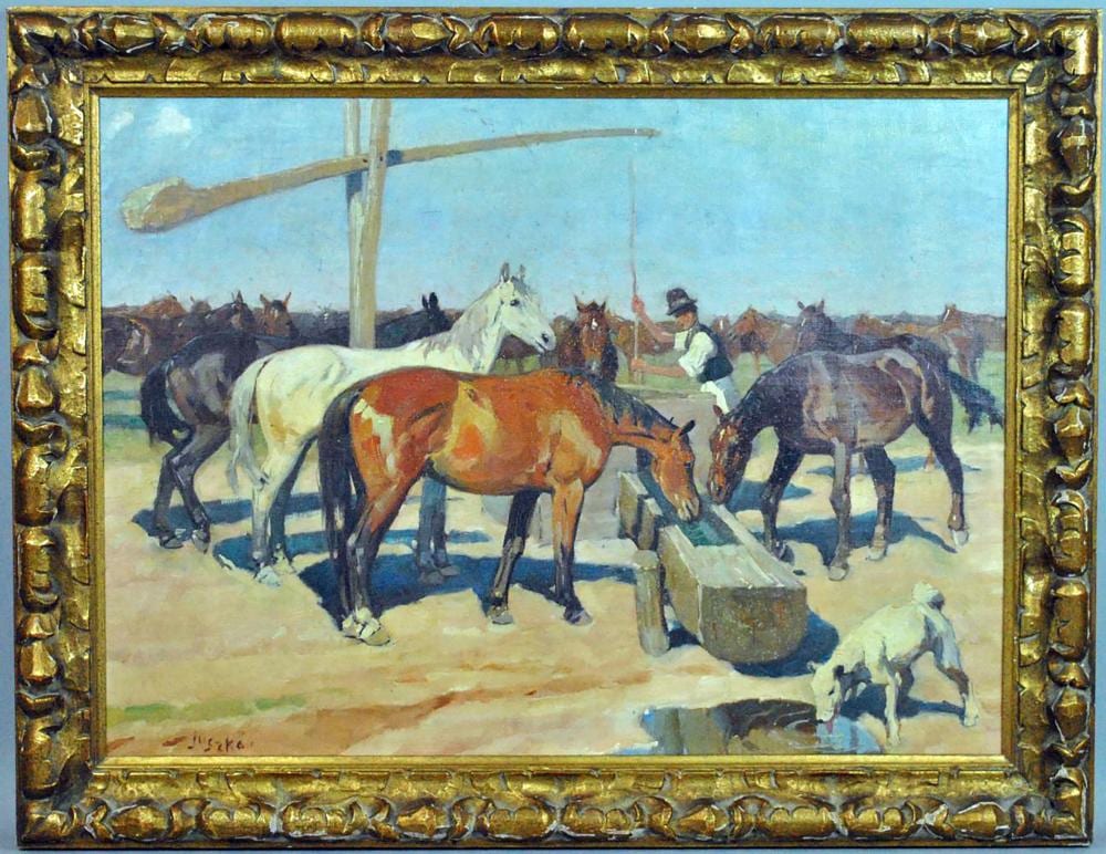 Béla Juszkó comparable auction result: figural landscape oil painting by b la juszk
