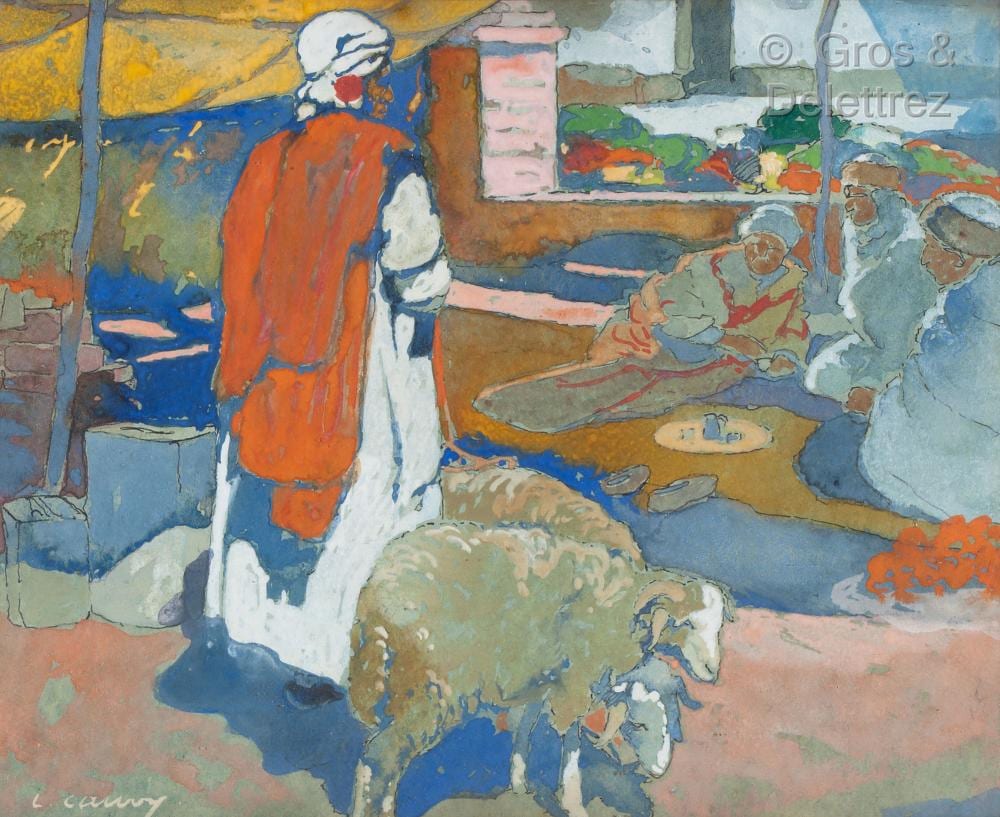 Léon Cauvy comparable auction result: l on cauvy 1874 1933 marchands de moutons