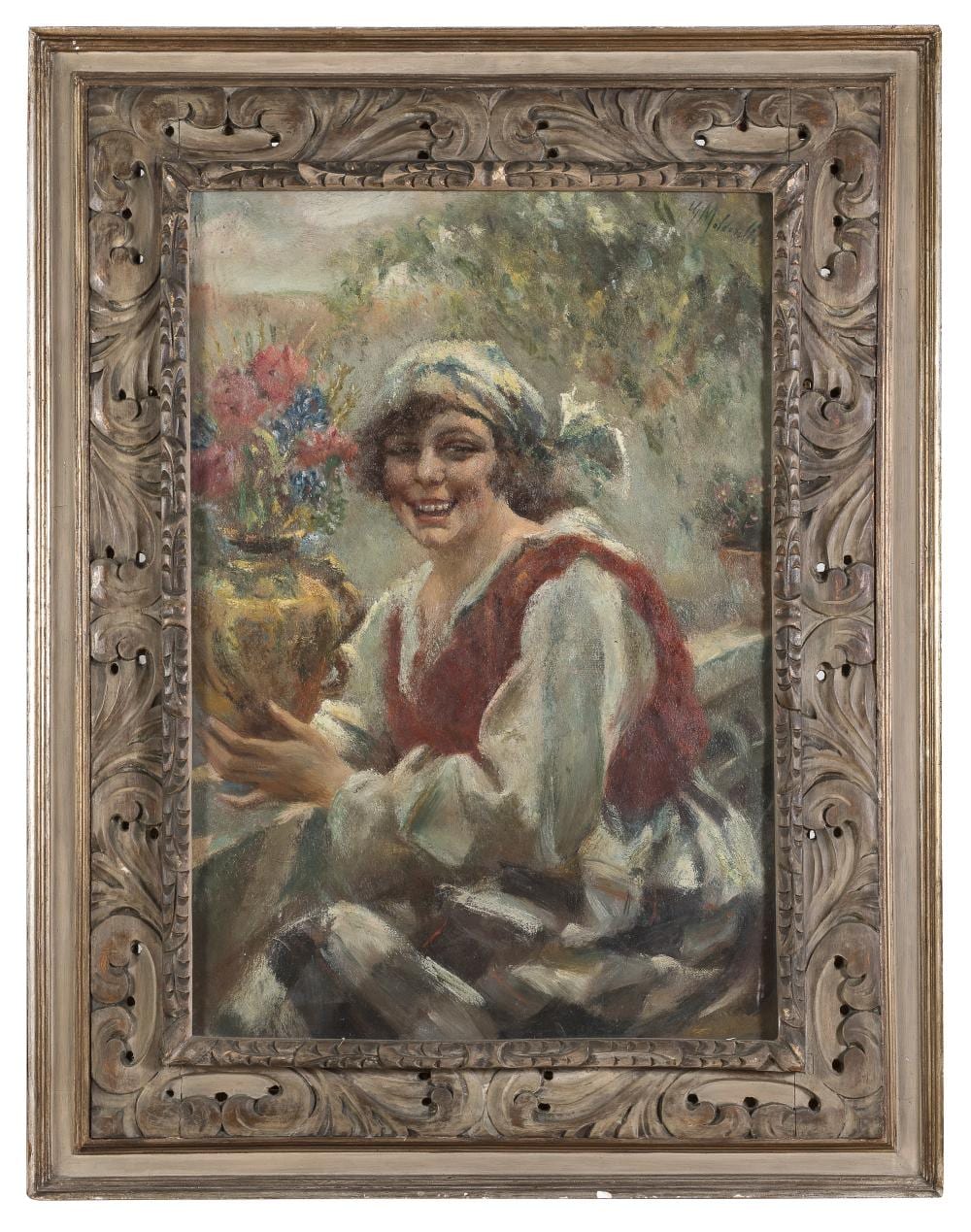 Giuseppe Maldarelli comparable auction result: oil painting of a girl by giuseppe maldarelli