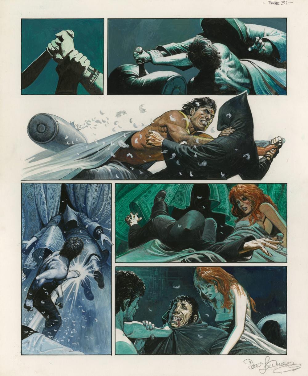 Don Lawrence comparable auction result: don lawrence 1928 2003 storm la plan te vivante vendal le destructeur encres de couleur sur carton pour la planche 31 de vendal le destructeur