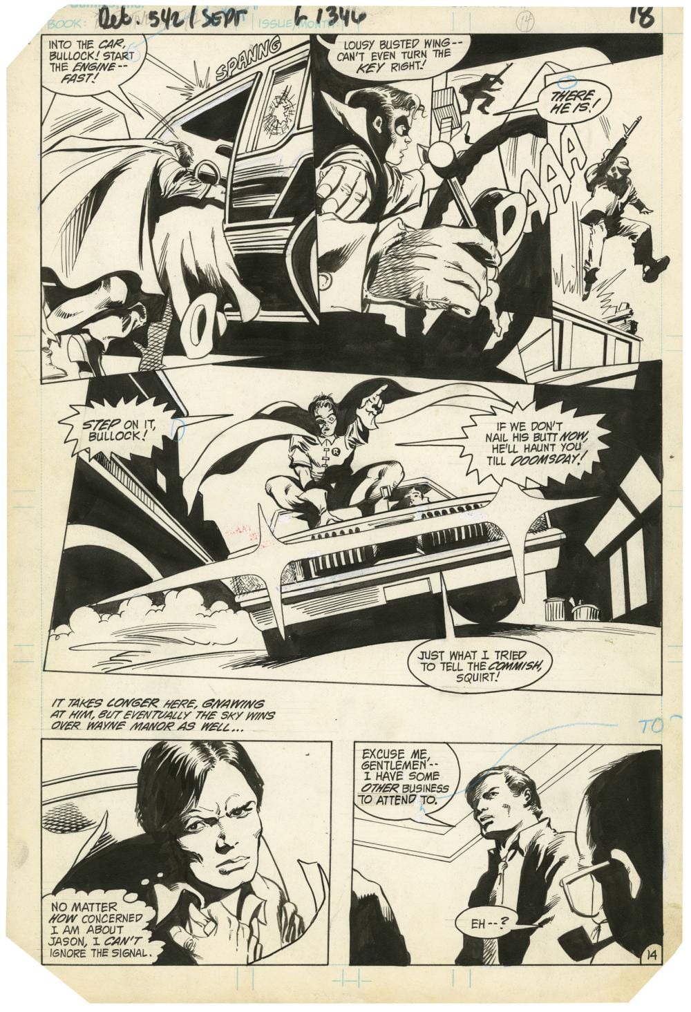 Gene Colan comparable auction result: gene colan 1926 2011 et bob smith n en 1951 detective comics vol 1 542 encre de chine sur papier pour la planche 18 de ce recit