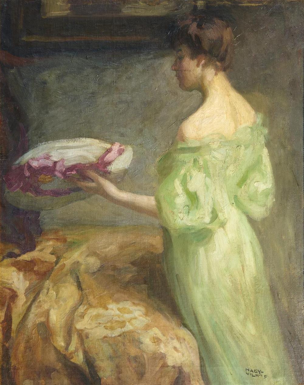 Vilmos Nagy comparable auction result: vilmos nagy 1874 1953 lady holding hat oil on canvas 75 x 59 cm frame 101 x 85 x 5 cm signed lower right