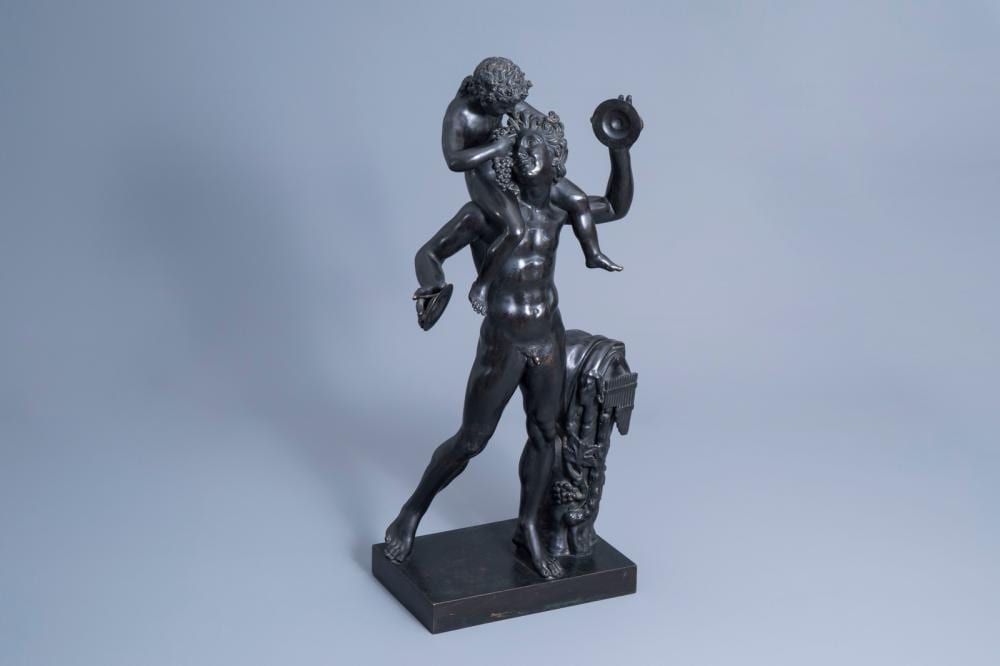 Sabatino DeAngelis comparable auction result: sabatino de angelis 1838 young bacchus and a faun making merry patinated bronze dated 1907