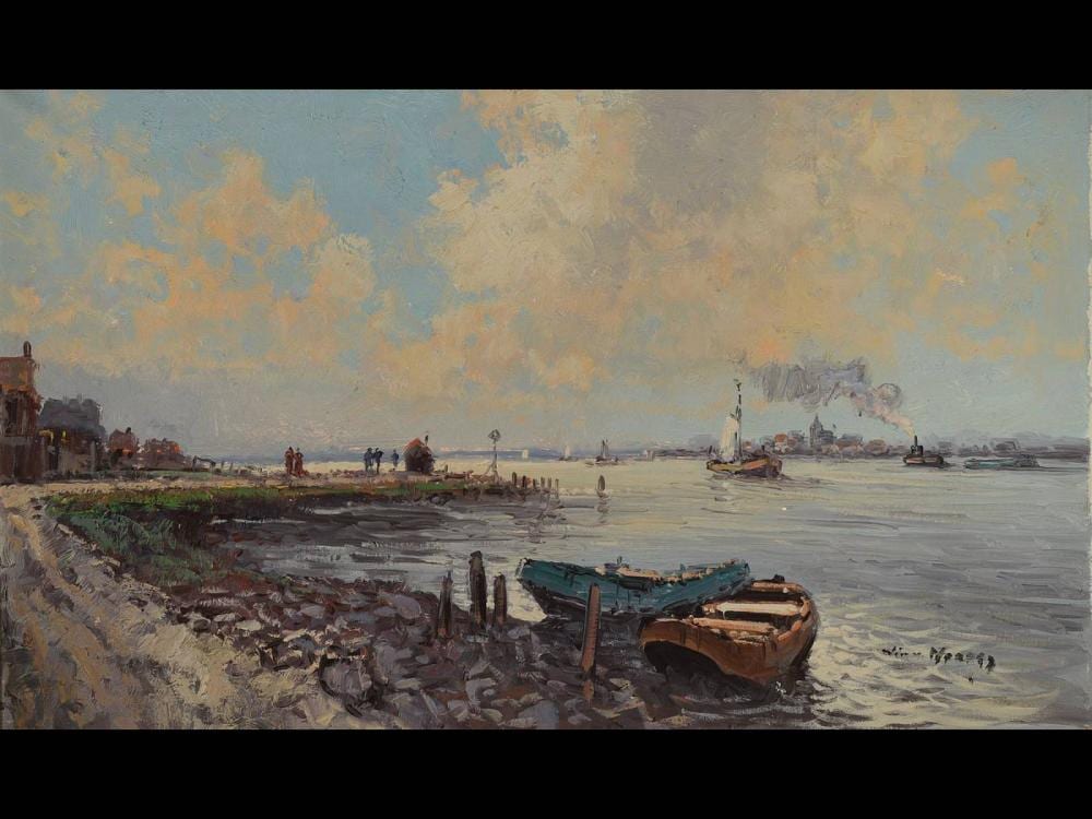 Wim van Norden comparable auction result: wim van norden 1917 2001 fishing boats on the bank in
