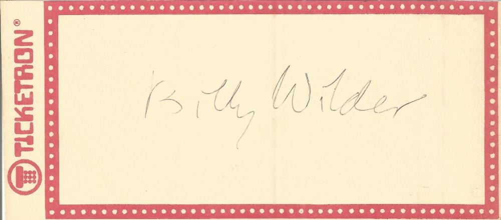 Billy Wilder comparable auction result: billy wilder signed us ticktron envelope all autographs come with a certificate of authenticity we
