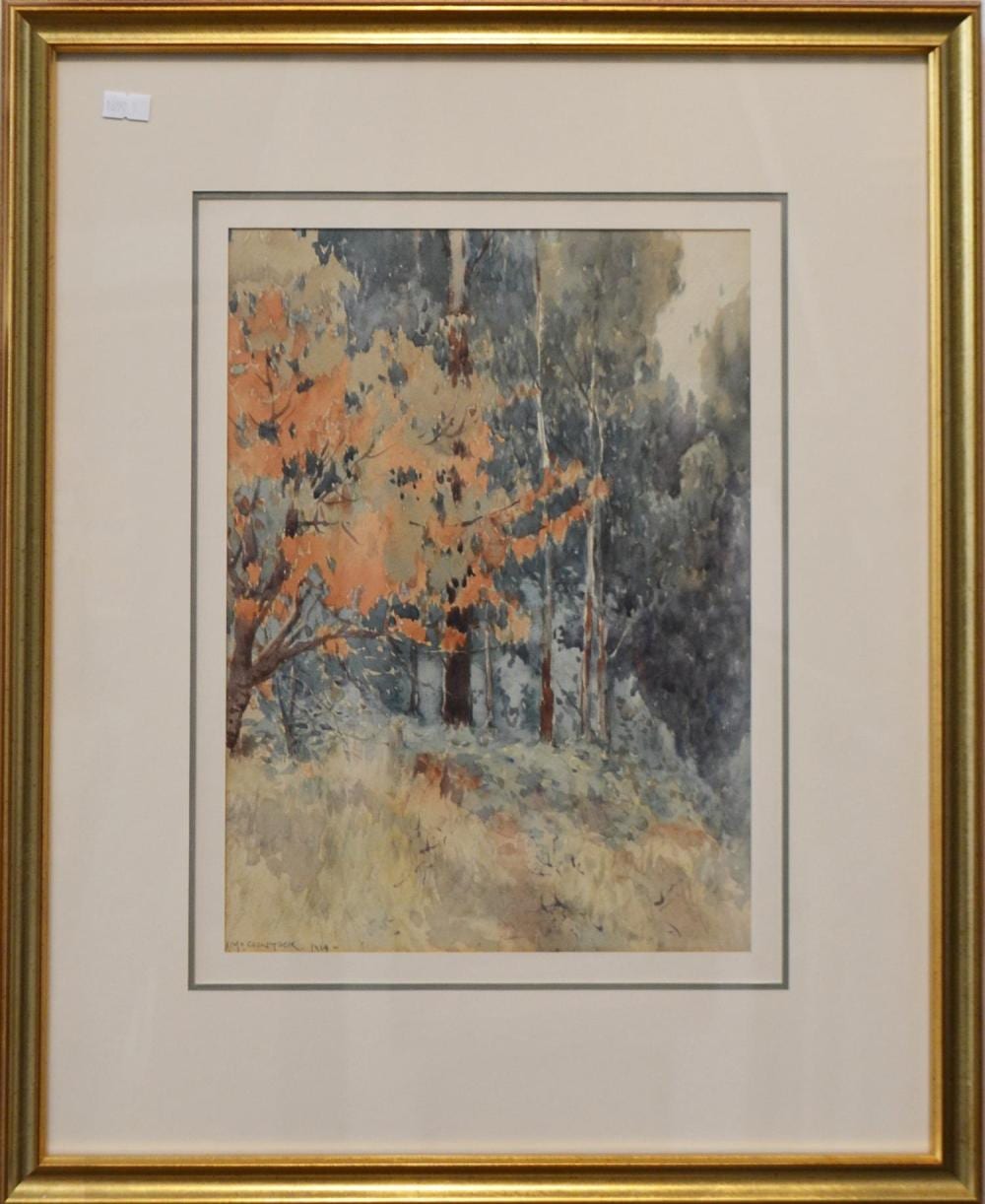 Alexander McClintock comparable auction result: alexander mcclintock autumn trees 1919 watercolour 33 x 24cm framed 56 x 46cm condition good some minor discolouration and m