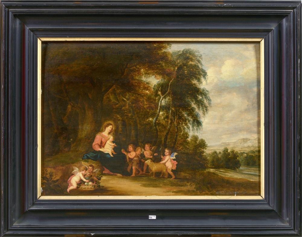 Peeter van Avont comparable auction result: huile sur panneau de ch ne vierge l enfant et saint jean baptiste entour