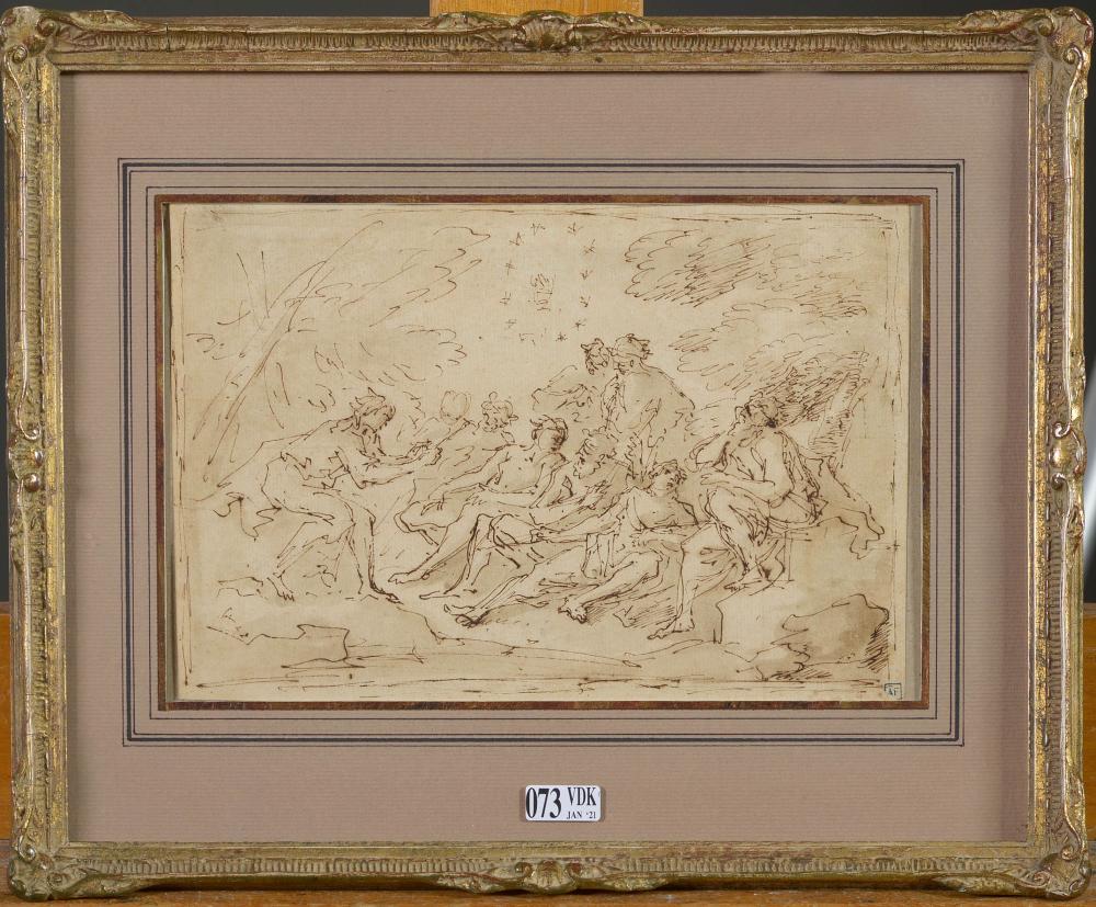 Alessandro Gherardini comparable auction result: l assembl e des dieux plume d encre brune et lavis sur papier verg attr