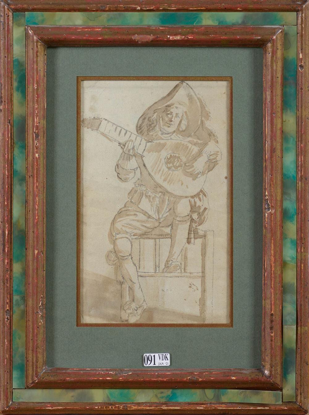 Christoph Jacobsz. van der Lamen comparable auction result: le joueur de luth plume d encre brune et lavis sur papier verg filigran