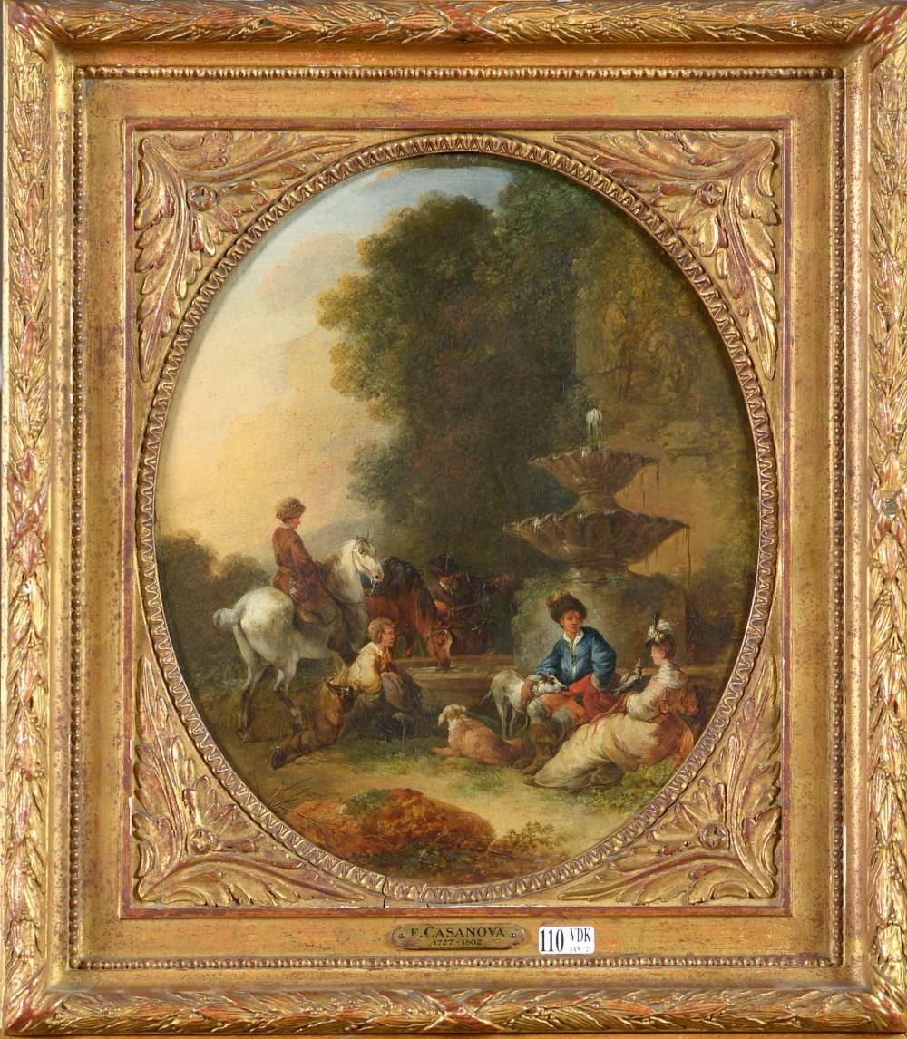 Francesco (1727) Casanova comparable auction result: huile sur toile ovale sc ne galante au parc attribu francesco casanov