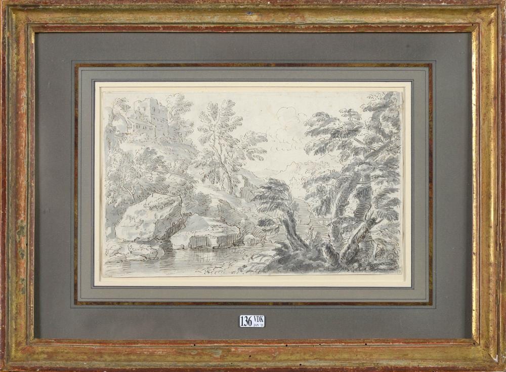 Abraham (1640) Genoels comparable auction result: rivi re traversant un paysage arbor plume d encre grise et lavis sur pap
