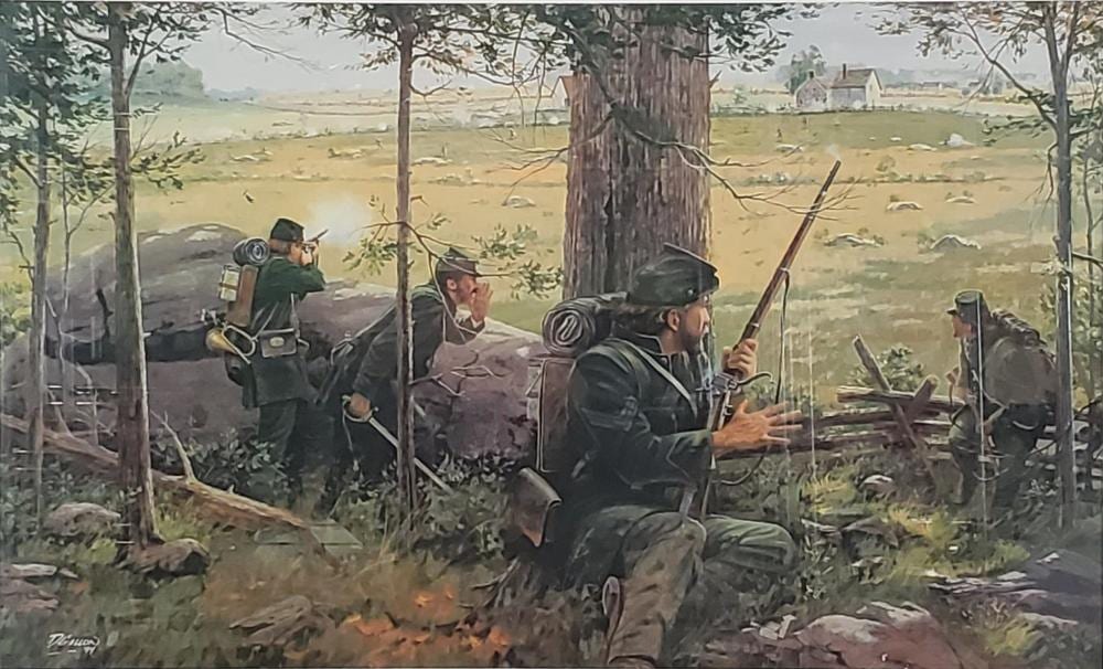 Dale Gallon comparable auction result: dale gallon breechloaders green coats lithograph