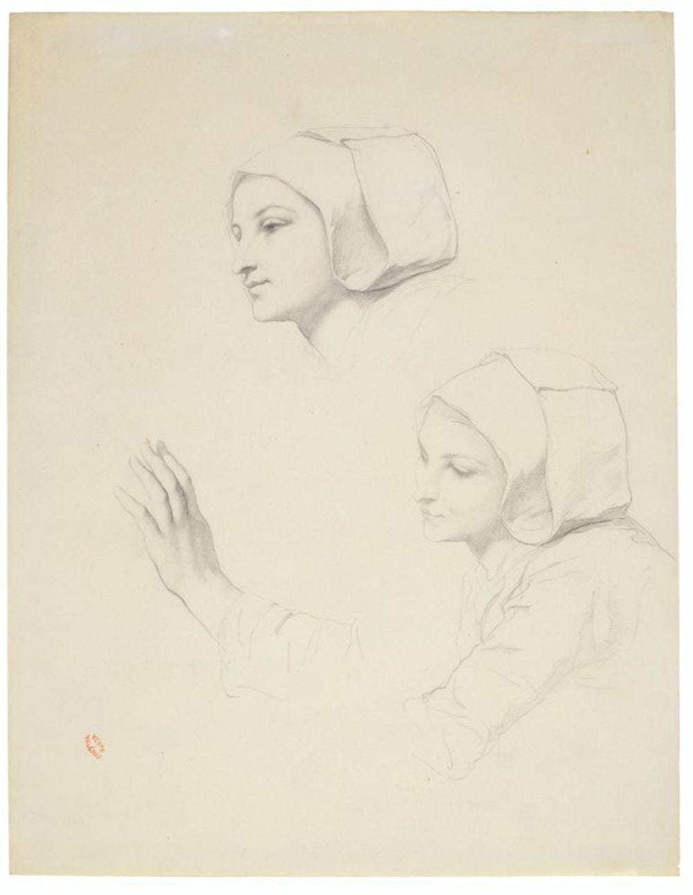 Théodore Valério comparable auction result: th odore val rio herserange 1819 1879 vichy two studies of a woman wearing a hat and a study of a hand
