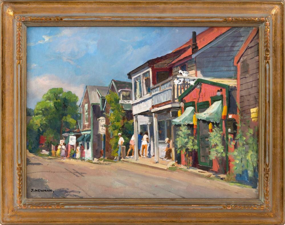 JOSEPH NEWMAN (New York, 1890-1979), Street scene., Oil on canvas, 18" x 24". Framed 23.5" x 29.5". sold by Eldred's, lot 127 — auction record photograph
