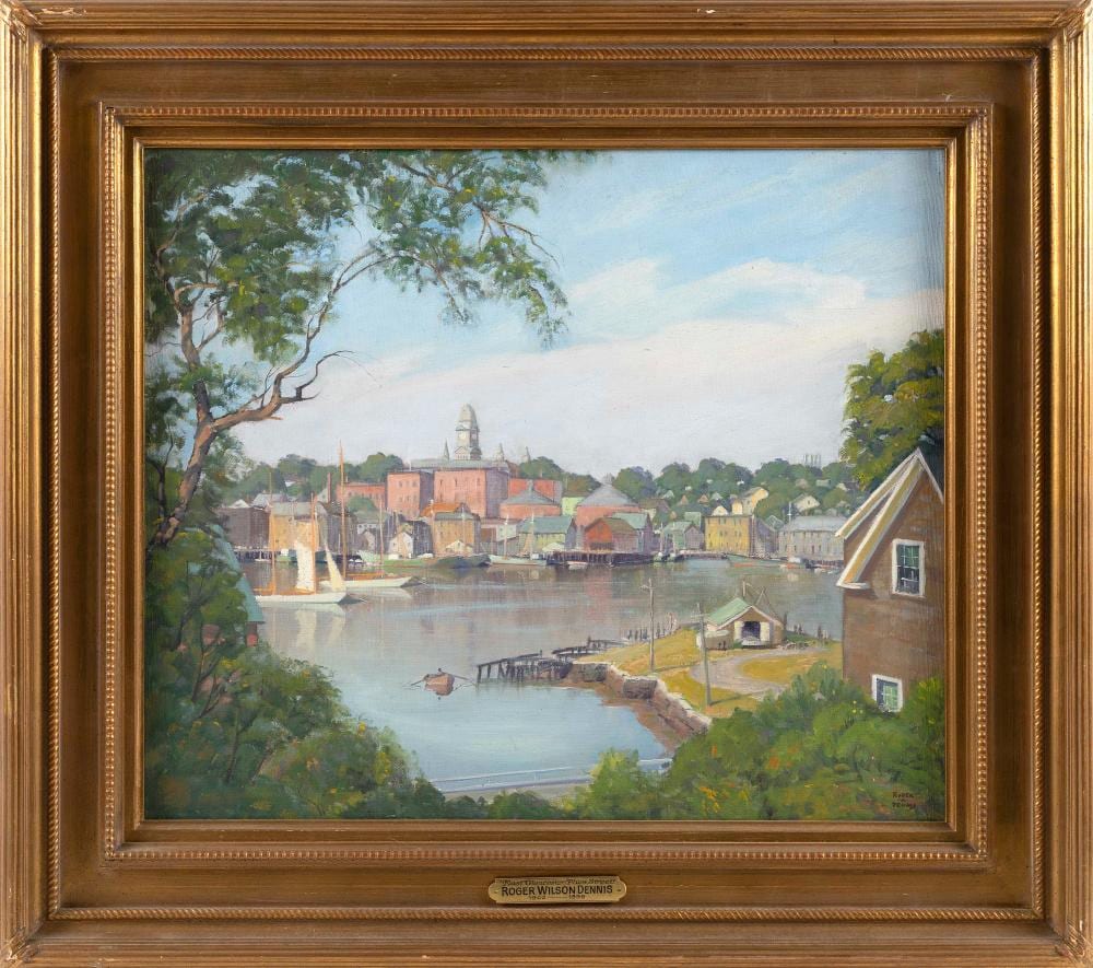Roger Wilson Dennis comparable auction result: roger wilson dennis connecticut 1902 1996 east gloucester plum street oil on canvas 20 x 24 framed 28 x 32