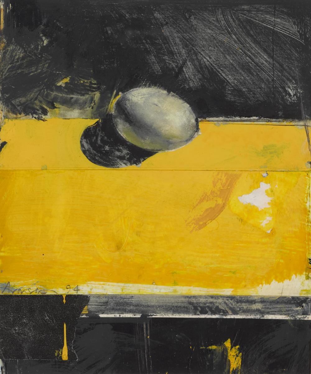 Ben Aronson comparable auction result: ben aronson born 1958 still life with egg iv1994mixed media on paper signed aronson and dated lower left 8 1 2 x 7in 21 6 x 17 8cm