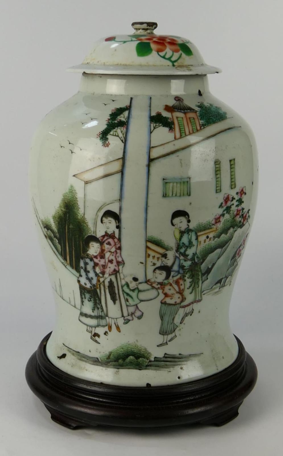CHINESE REPUBLIC FAMILLE VERTE GINGER JAR VASE sold by Elite Auctioneers, LLC, lot 62 — auction record photograph