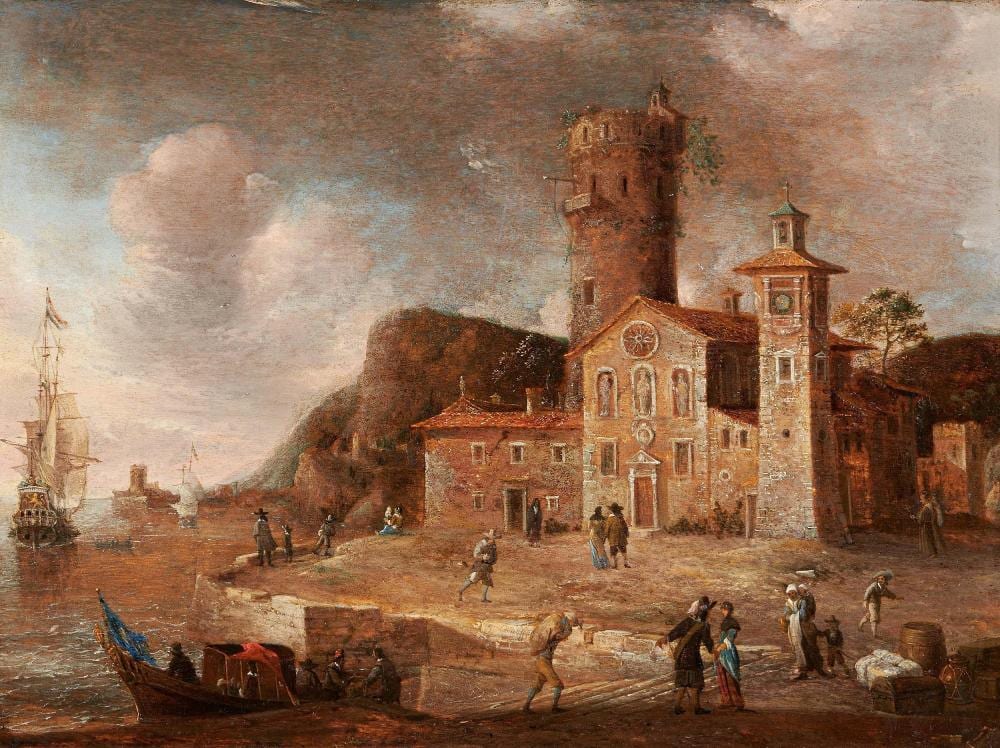 Jan Abrahamsz comparable auction result: befestigter italienischer hafen