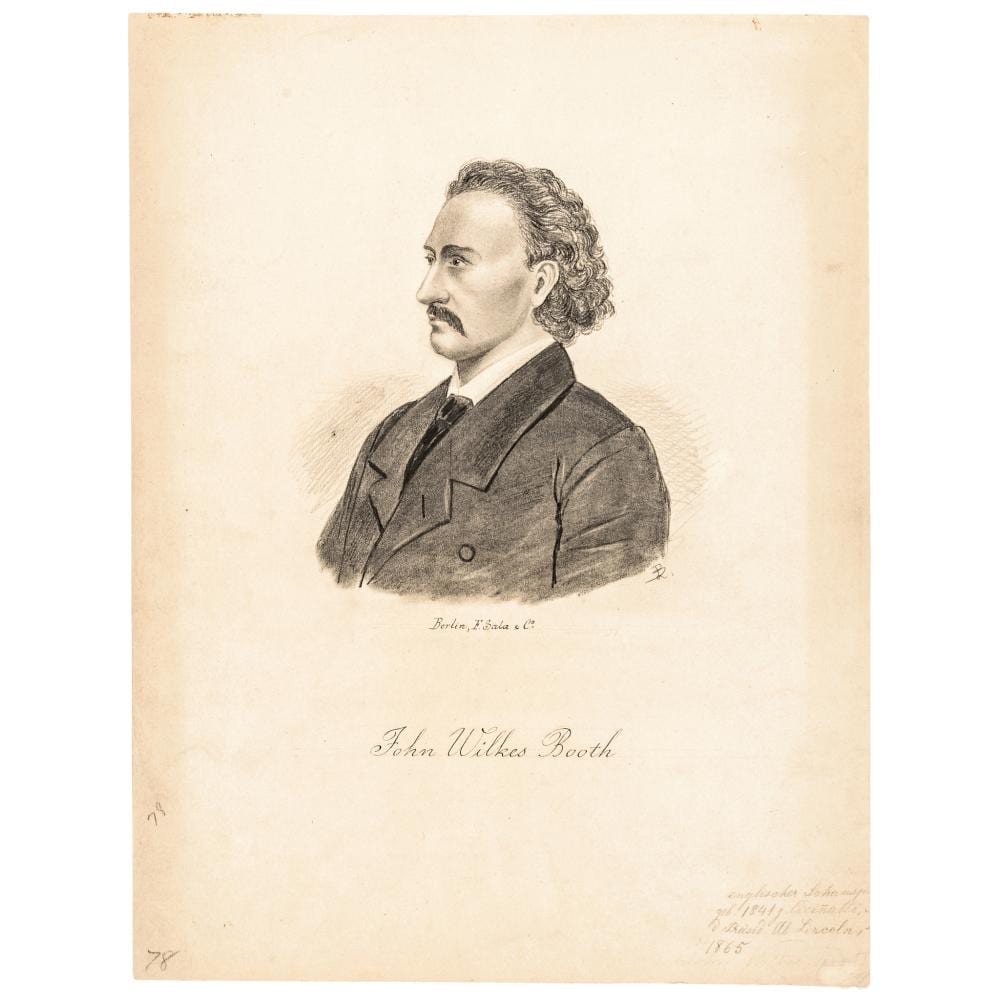 JOHN WILKES BOOTH - Unique Hand-Sketched Original Artwork Pencil + Ink Portrait sold by Early American History Auctions, lot 204 — auction record photograph
