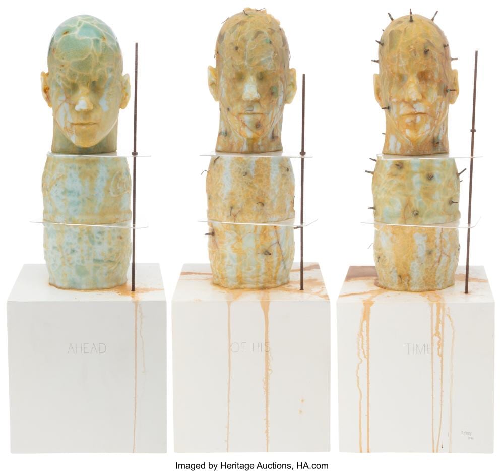 Clifford Rainey comparable auction result: clifford rainey british b 1948 a head of his time 1996 glass metal 33 x 9 inches 8