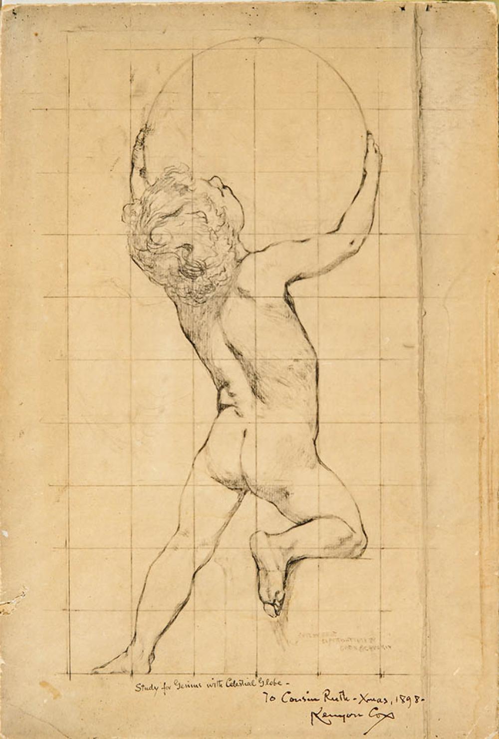 kenyon cox american 1856 1919 study for genius with celestial globe rare copley chromolithograph signed kenyon cox in ink 9 x 6 · Weschler's · 2021-01-12 Kenyon Cox comparable auction result: kenyon cox american 1856 1919 study for genius with celestial globe rare copley chromolithograph signed kenyon cox in ink 9 x 6