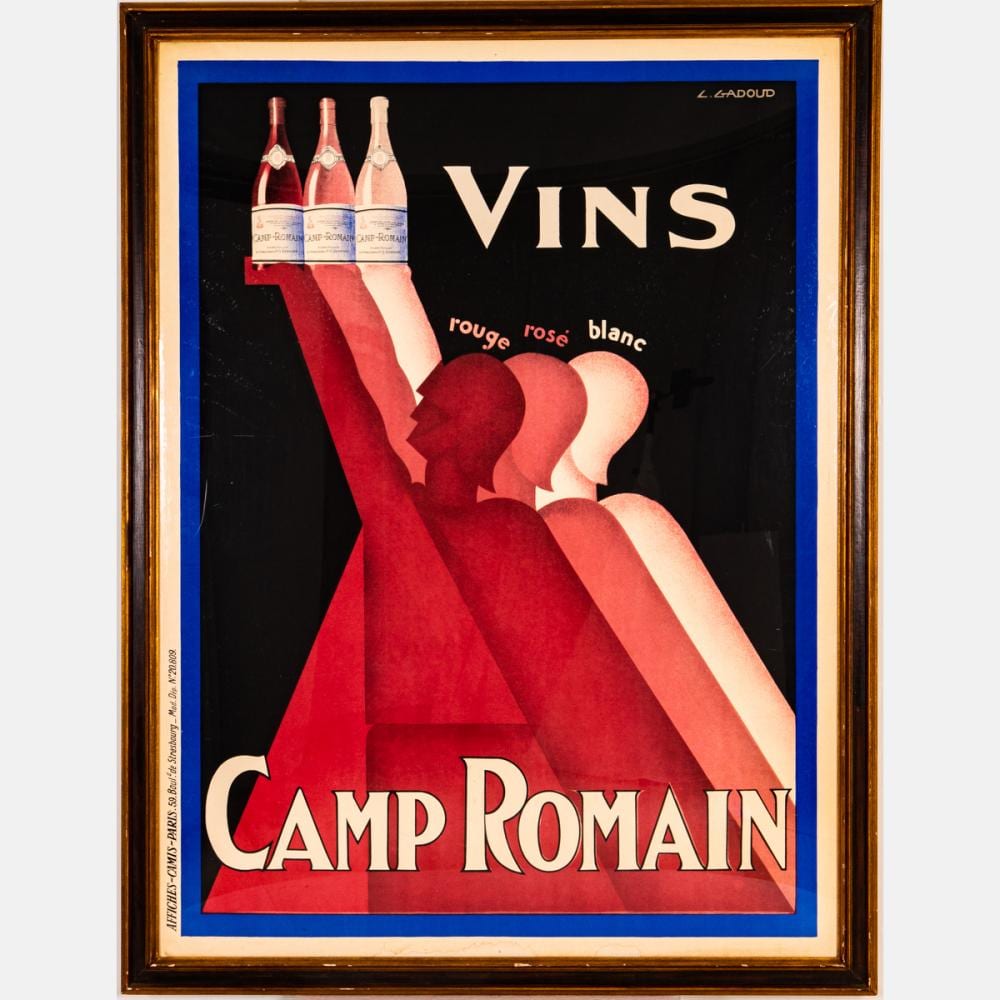 claude gadoud french 1905 1991 vins camp romain 1937 lithograph poster · Gray's Auctioneers · 2021-01-27 C. Gadoud comparable auction result: claude gadoud french 1905 1991 vins camp romain 1937 lithograph poster