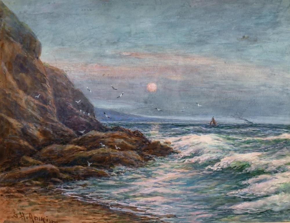 George Henry Jenkins comparable auction result: george henry jenkins 1843 1914 british coastal scene at sunset watercolour signed 11 x 14 5