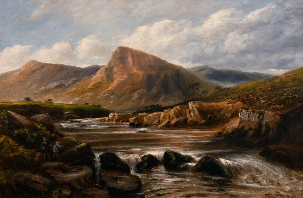 Thomas Morris Ash comparable auction result: thomas morris ash 1851 1935 british near capel curig north wales anglers by a river oil on canvas sig