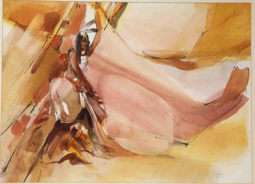 John Droska comparable auction result: john droska watercolor of american indian warrior