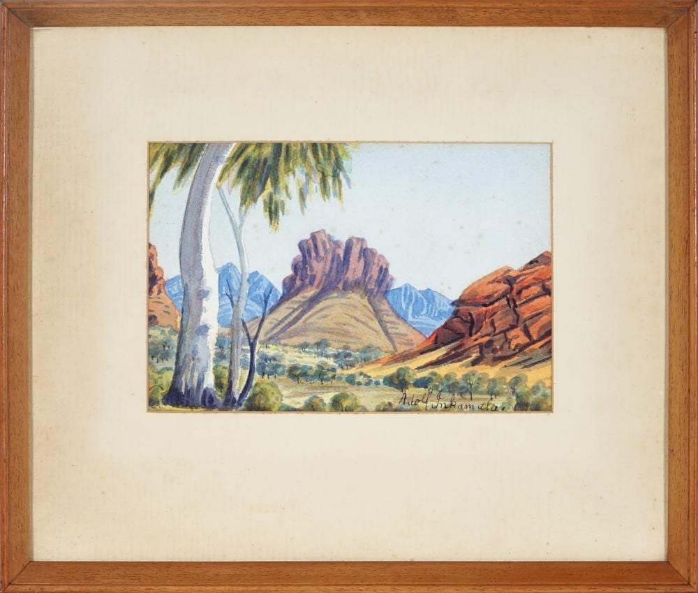 Adolf Inkamala comparable auction result: adolf inkamala 1914 1960 central australian landscape 17 x 25 cm frame 37 x 43 x 3 cm