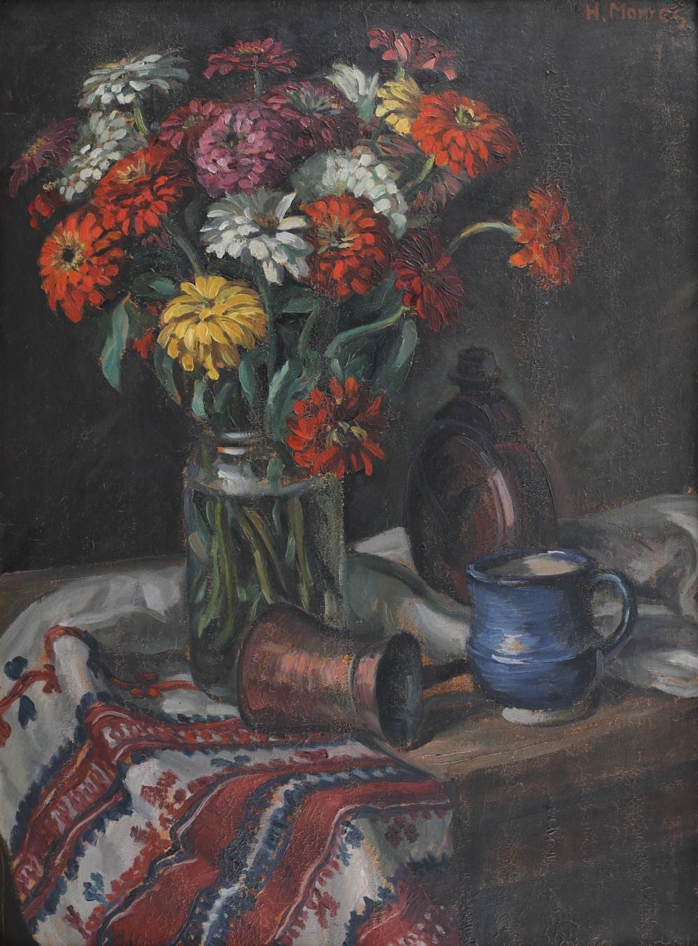 Herman Morres comparable auction result: hermann morres still life with towel and flower pot
