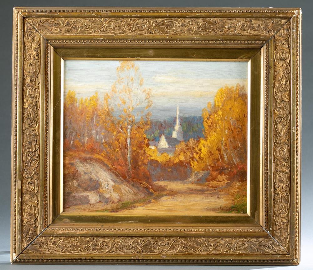 gustav adolph wiegand church in autumn o p · Quinn's Auction Galleries · 2021-01-30 Gustav Adolph Wiegand comparable auction result: gustav adolph wiegand church in autumn o p