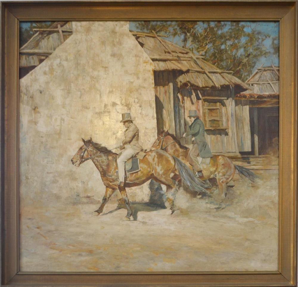 John Lennox comparable auction result: john lennox the riders oil on canvas 120 x 120cm frame size 137 x 137cm frame size 157 x 157cm condition very good leonard