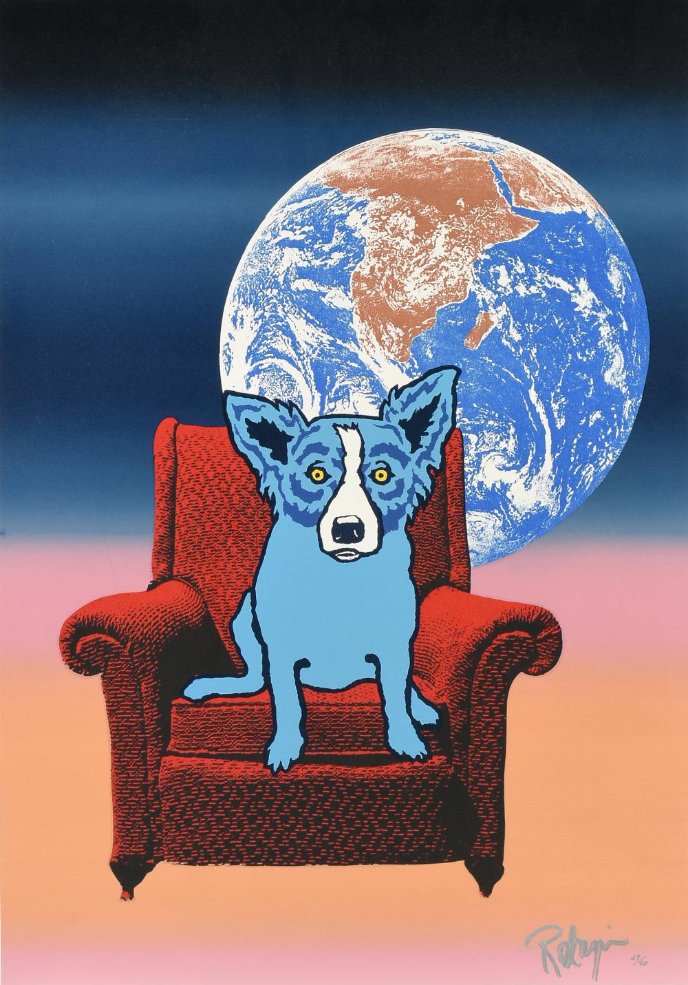 GEORGE RODRIGUE (American/Louisiana 1944-2013) A LIMITED EDITION PRINT, "Space Chair Variegated," 1992, sold by Simpson Galleries, LLC, lot 488 — auction record photograph
