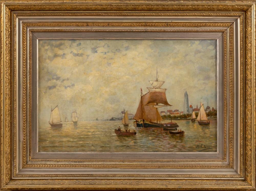 mary elizabeth king california washington d c missouri 1899 1991 vessels moored off a coastal town oil on canvas 18 x 28 framed 29 x 39 · Eldred's · 2021-02-11 Mary Elizabeth King comparable auction result: mary elizabeth king california washington d c missouri 1899 1991 vessels moored off a coastal town oil on canvas 18 x 28 framed 29 x 39