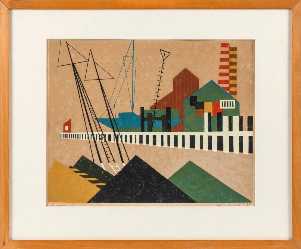 John Russell Clift comparable auction result: john russell clift massachusetts 1925 1999 long wharf serigraph on paper 12 x 15 5 sight framed 19 5 x 23