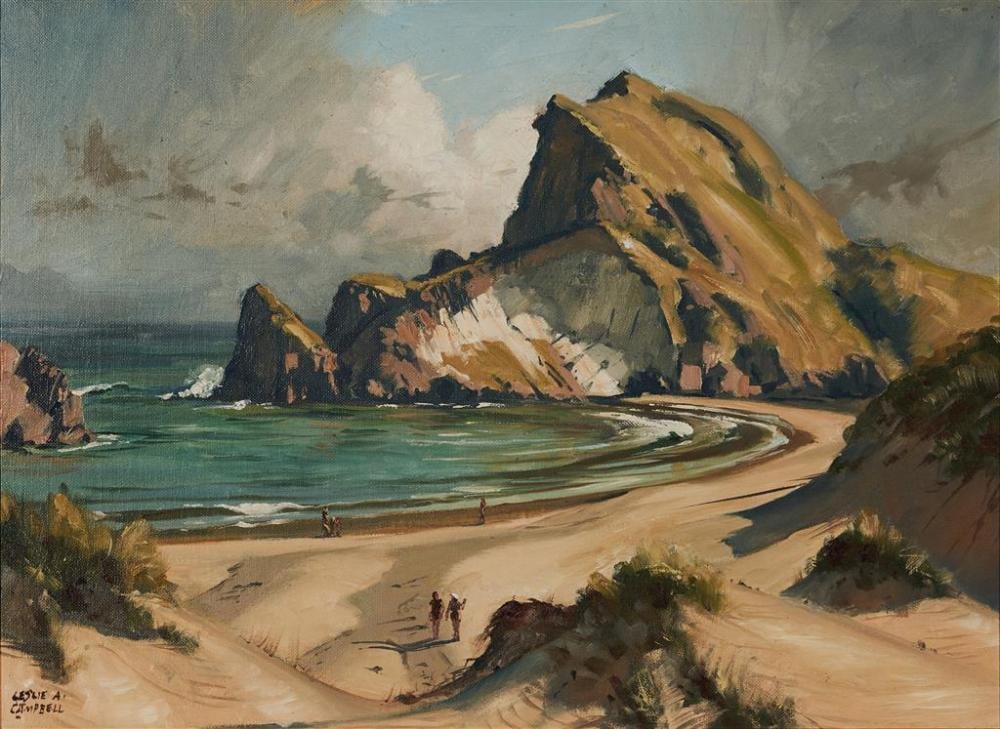 Leslie Alfred Campbell comparable auction result: leslie alfred campbell 1925 bathers on the beach anaura bay nz 45 x 59 5 cm frame 66 x 81 x 3 cm