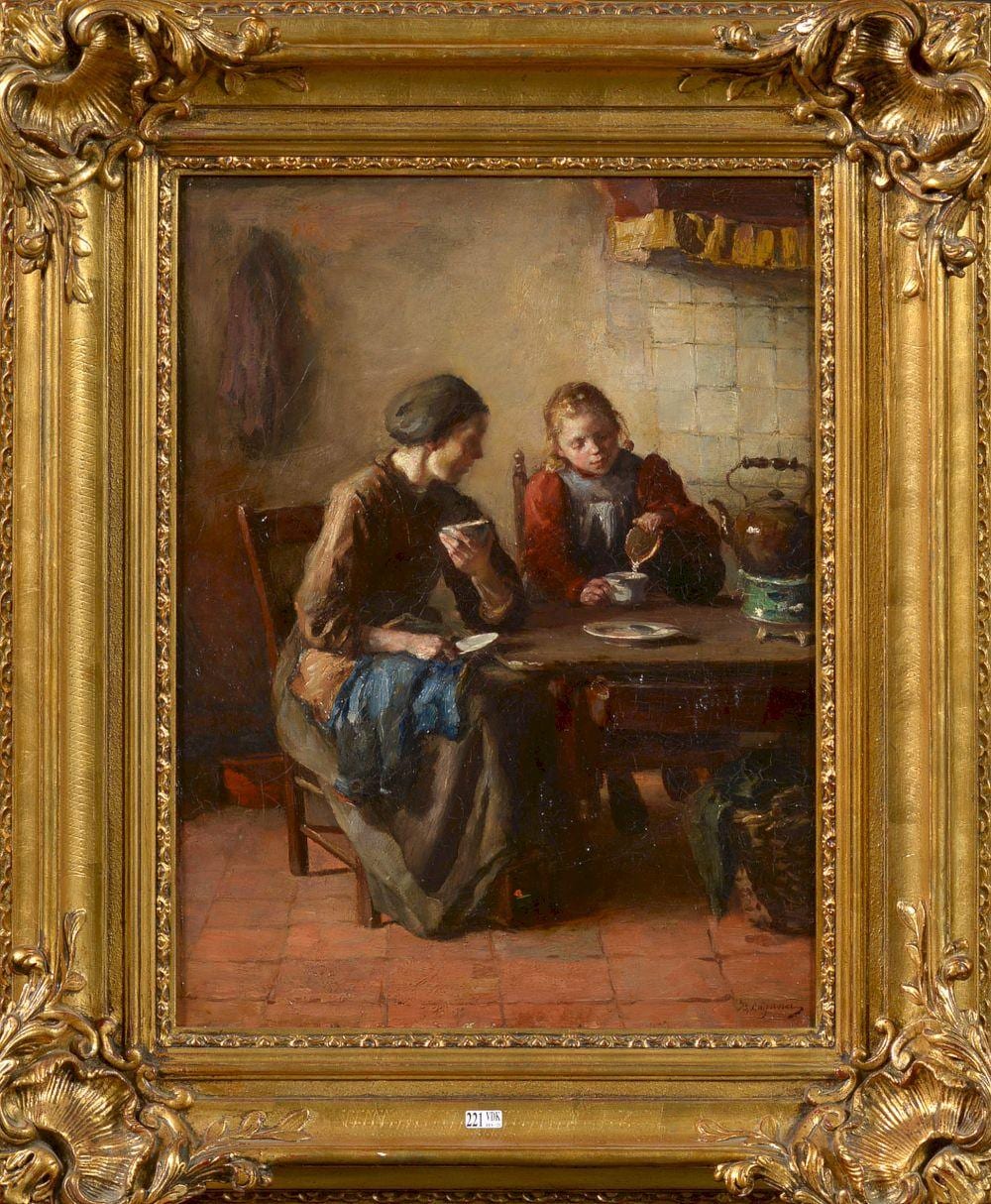 Baruch Leao Lopes de Laguna comparable auction result: huile sur toile femmes buvant le th dans un int rieur sign en bas droite b laguna ecole hol