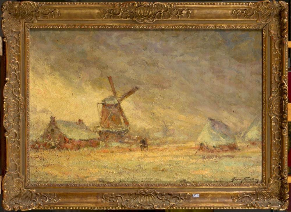 Frans Courtens comparable auction result: huile sur toile paysage d hiver au moulin sign en bas droite franz courtens ecole belge dim