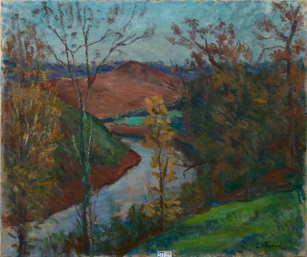 Eugène Alluaud comparable auction result: huile sur toile vue de la vall e de la creuse crozant sign en bas droite e alluaud ecole f