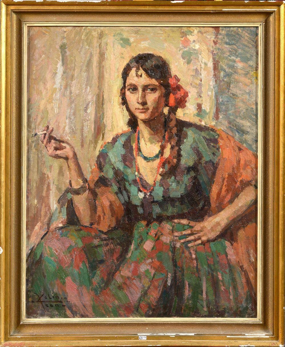 Jean (1881) Colin comparable auction result: huile sur toile la jolie gitane la cigarette sign en bas gauche jean colin ecole belge dim