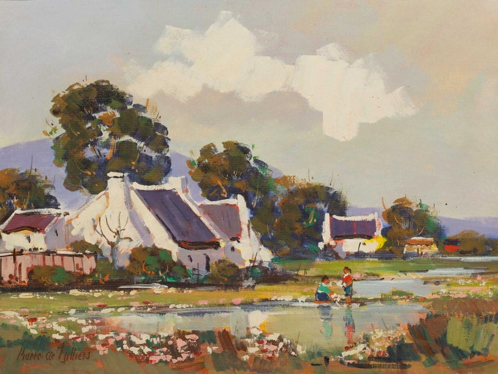 pierre de villiers sa 1921 2004 oil cottages and children signed 45 x 60 · 5th Avenue Auctioneers · 2021-02-21 Pierre de Villiers comparable auction result: pierre de villiers sa 1921 2004 oil cottages and children signed 45 x 60