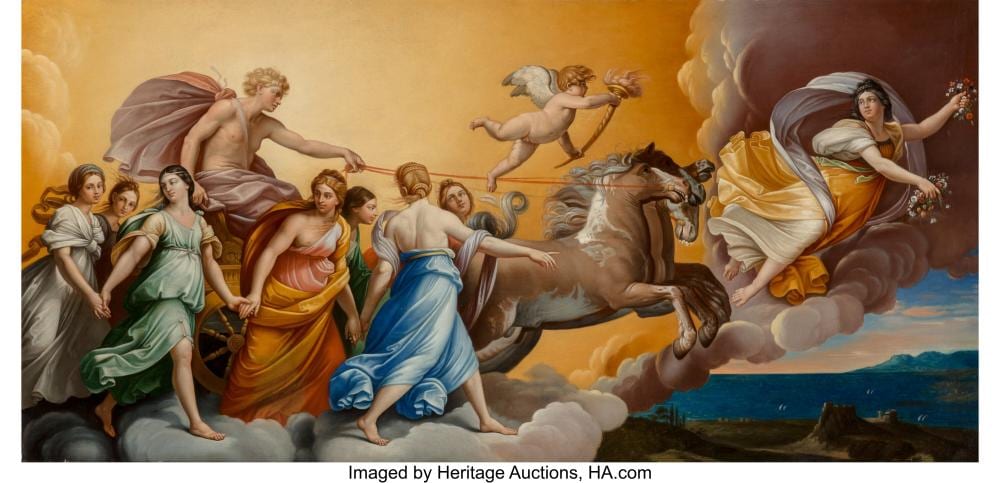luigi calzolari italian 19th century aurora after guido reni 1875 oil on c · Heritage Auctions · 2021-02-11 Luigi Calzolari comparable auction result: luigi calzolari italian 19th century aurora after guido reni 1875 oil on c