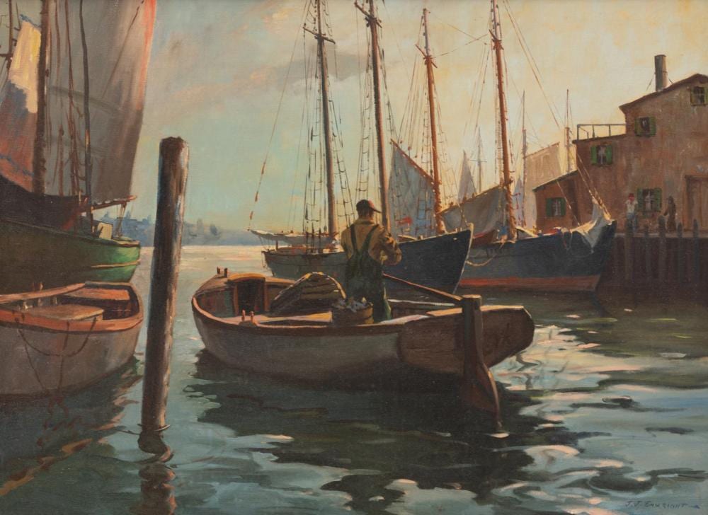 Hjalmar Amundsen comparable auction result: j j enwright 1911 2001 lobster fishermen oil on canvas 37 x 27