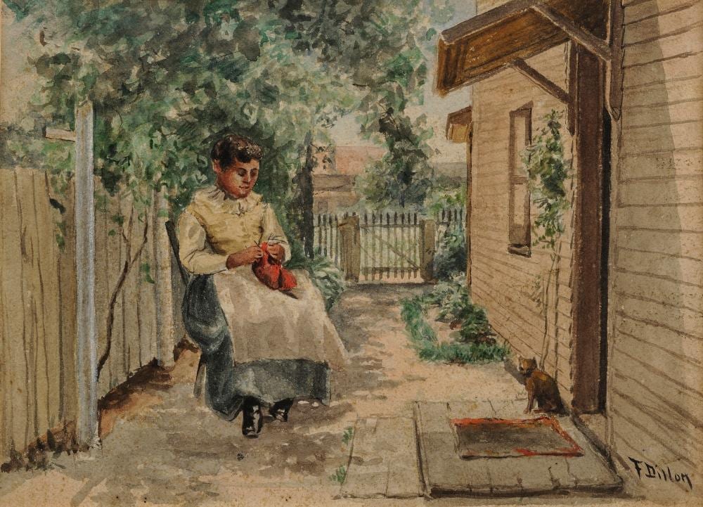 Frank Dillon comparable auction result: frank dillon 1866 1954 woman knitting